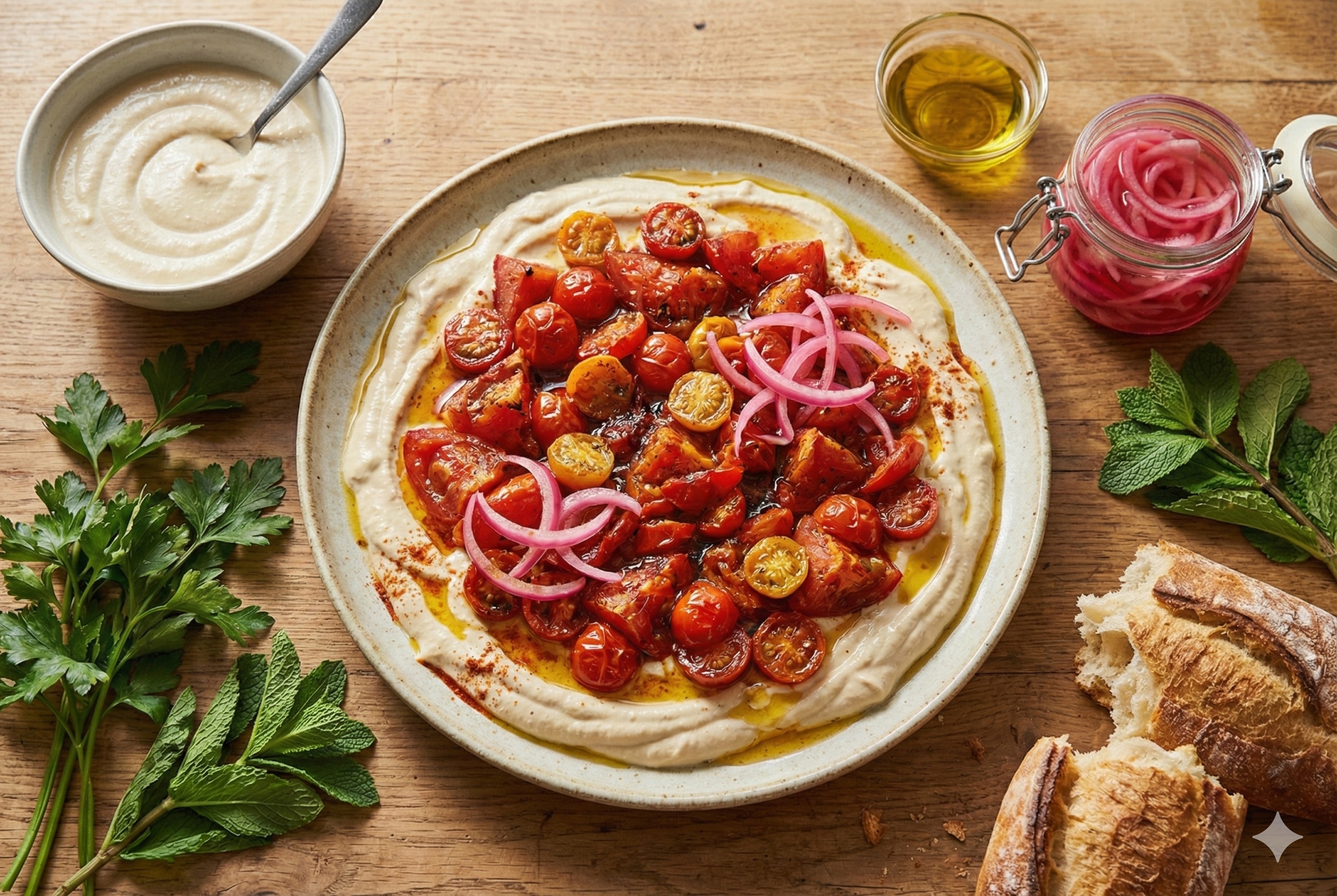 Bagte tomater med tahincreme