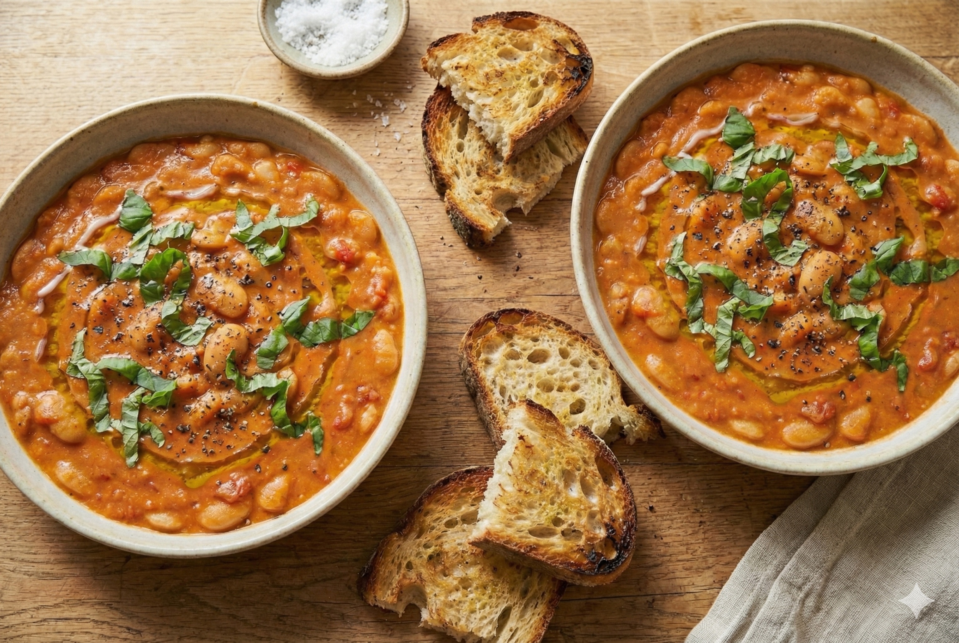 Cremede tomat- og basilikumbønner